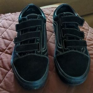 VANS Old School Velcro Black Suede W/White Stitch, W-10, M-8.5